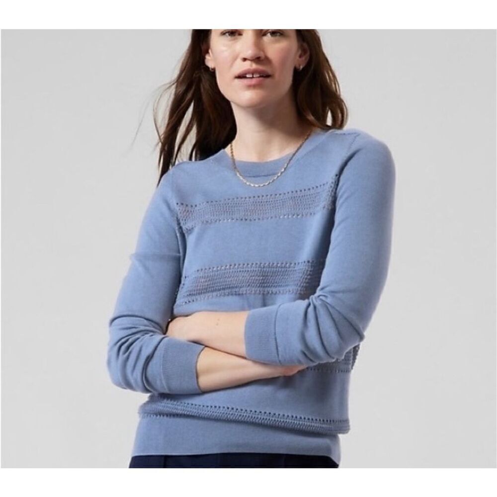 NWT Athleta Pointelle Crewneck Sweater in Cottage Blue Size Medium